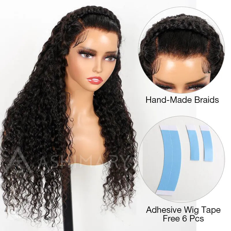 Pre Braided & Pre Baby Hair Water Wave Invisi Strap Snug Fit 360 Skin Lace Frontal Bleached Knots Crown Braid Wig - Image 3