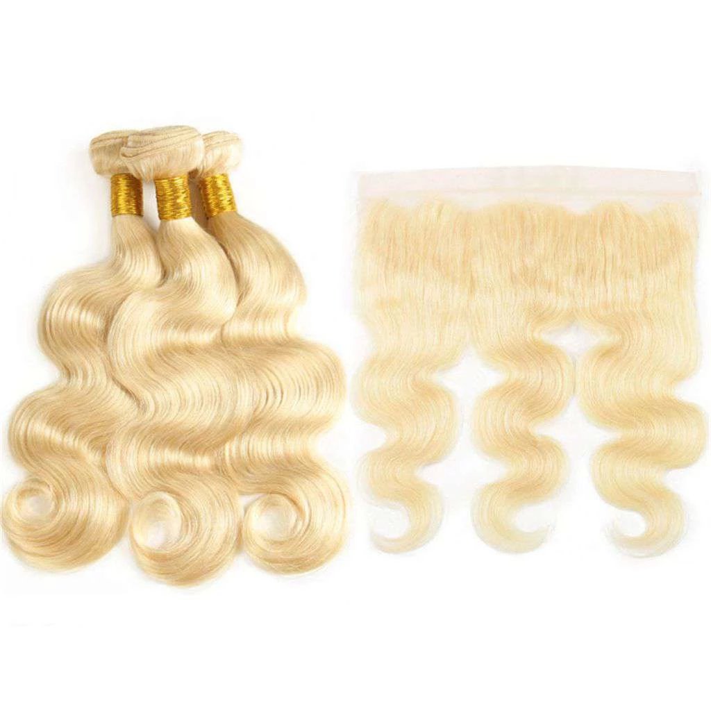 613 Honey Blonde Brazilian Body Wave Hair 3 Bundles With Frontal Human Hair - Image 2