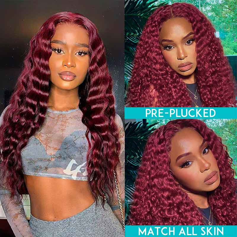 99j Burgundy Curly Hair 4x4 5x5 6x6 Glueless Lace Closure Wig Ashimary Virgin Hair - Image 3