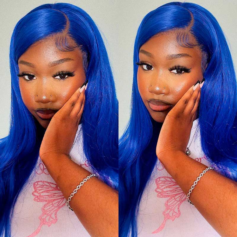Blue Wig 13x4 13x6 Transparent Lace Frontal Wig Bone Straight Wig Ashimary Human Hair - Image 7