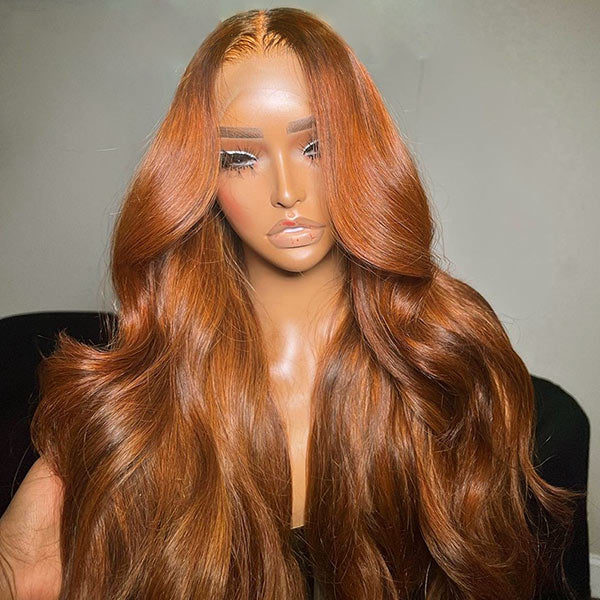 Copper Brown Wig Pre-plucked Body Wave Lace Front Wigs 28 Inches - Image 5