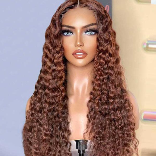 Copper Brown Wig Deep Wave Frontal Wig Luxurious Customization