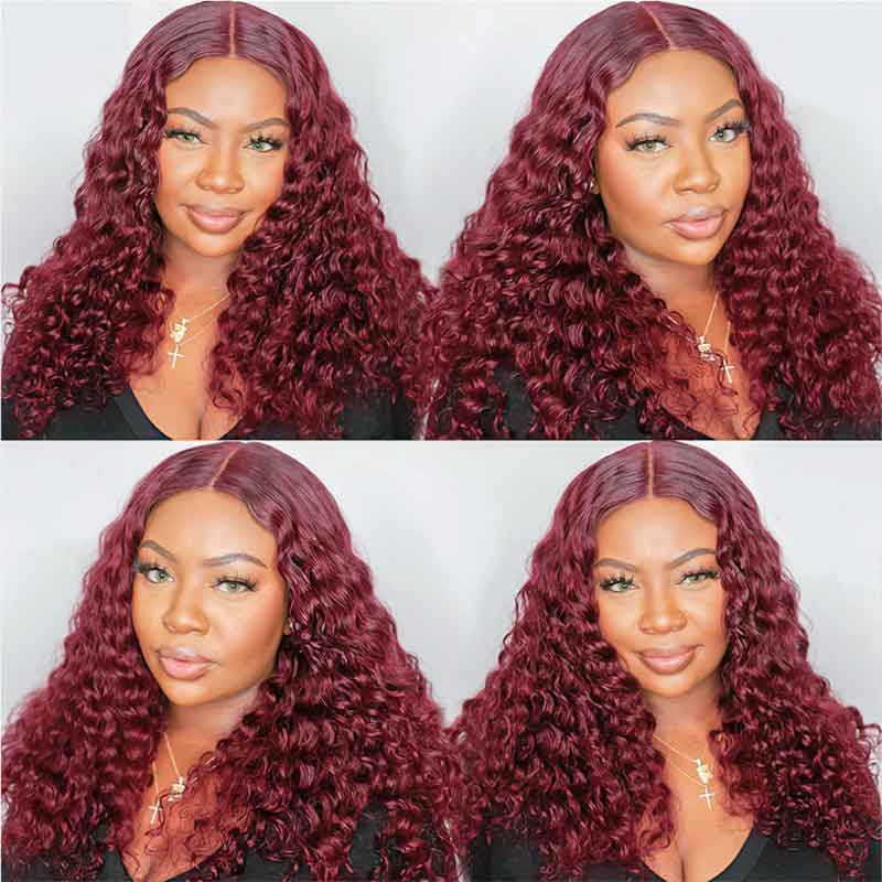 99j Burgundy Curly Hair 4x4 5x5 6x6 Glueless Lace Closure Wig Ashimary Virgin Hair - Image 4