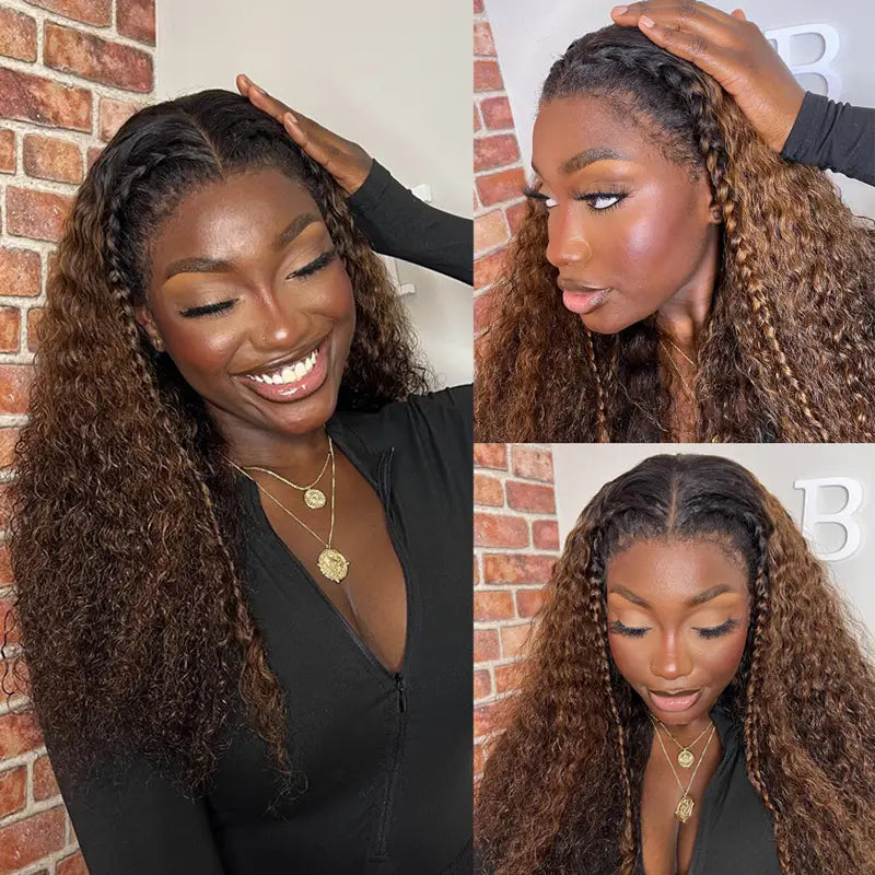 Ashimary 4C Edges Ombre Brown Deep Wave Kinky Edges 13x4 Transparent Lace Front Wig 100% Human Hair - Image 2