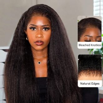 Ashimary Newborn Hairline 13x4 Glueless Lace BlendAway Transparent Lace Black Kinky Straight Wig