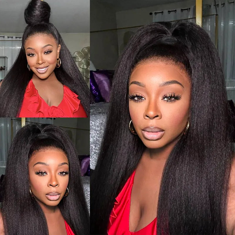 Ashimary Newborn Hairline 13x4 Glueless Lace BlendAway Transparent Lace Black Kinky Straight Wig - Image 2