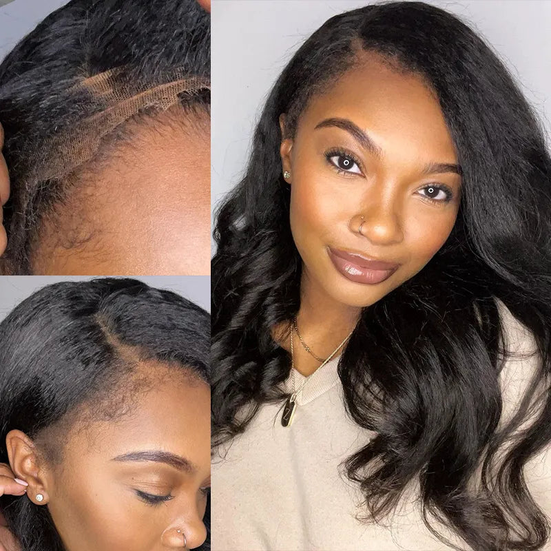 Ashimary Newborn Hairline 13x4 Glueless Lace BlendAway Transparent Lace Black Kinky Straight Wig - Image 3