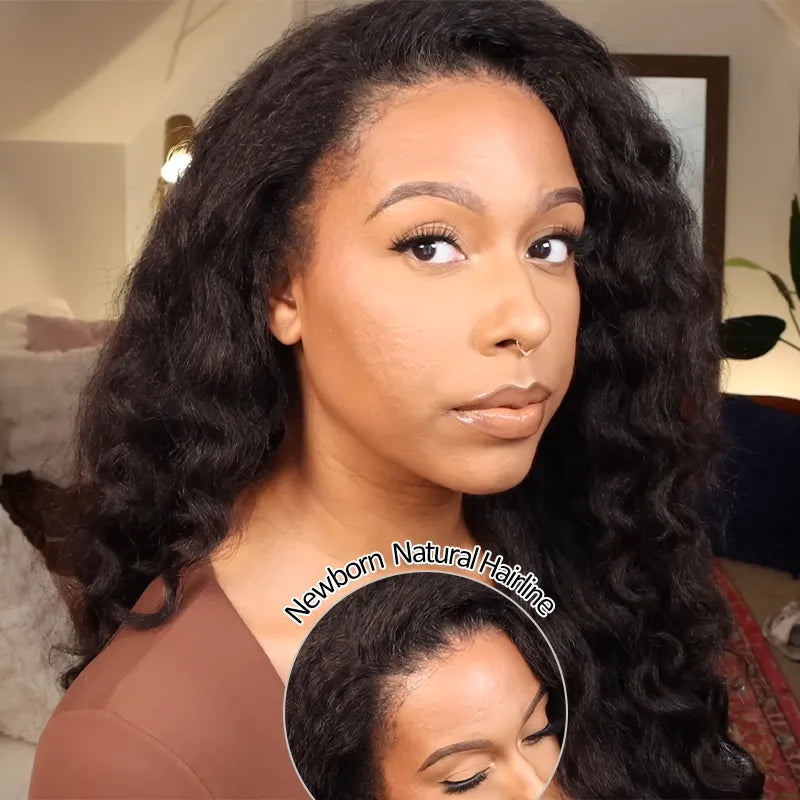 Ashimary Newborn Hairline 13x4 Glueless Lace BlendAway Transparent Lace Black Kinky Straight Wig - Image 4