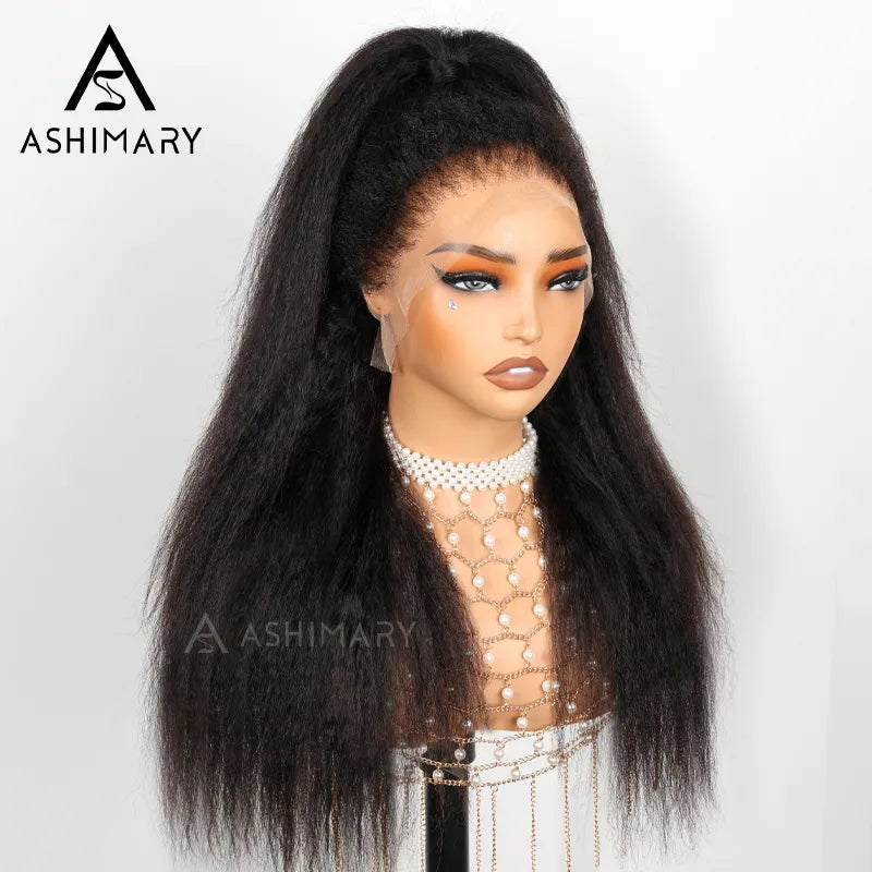 Ashimary Newborn Hairline 13x4 Glueless Lace BlendAway Transparent Lace Black Kinky Straight Wig - Image 11
