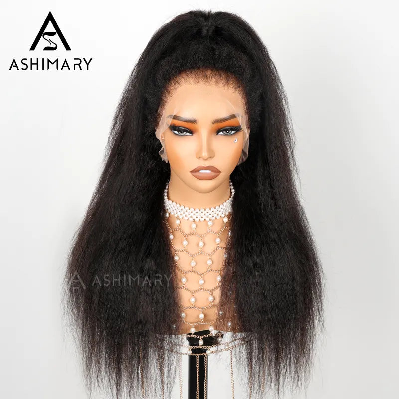 Ashimary Newborn Hairline 13x4 Glueless Lace BlendAway Transparent Lace Black Kinky Straight Wig - Image 12