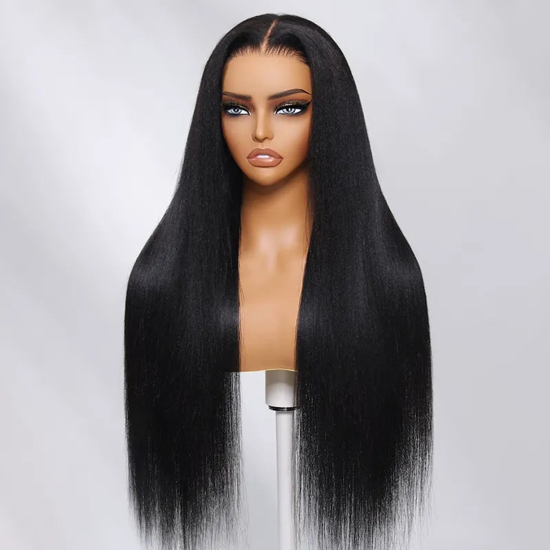 Ashimary 13x4 Glueless Transparent Lace Black Yaki Straight Silk Press Wig - Image 9