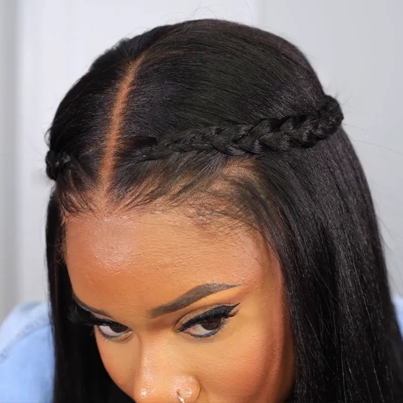 Ashimary 13x4 Glueless Transparent Lace Black Yaki Straight Silk Press Wig - Image 2