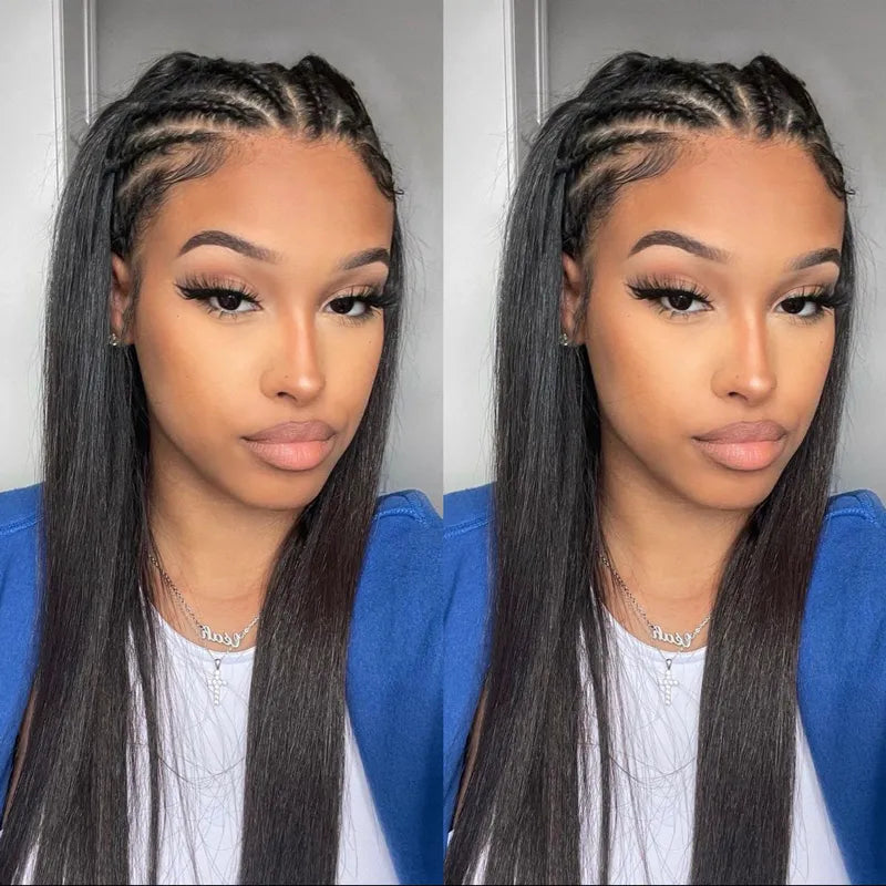 Ashimary Pull Go 13x6 Full Wig Half Braid Straight Transparent Lace Frontal Pre Bleached & Plucked Human Hair Pre Styled Glueless Wig - Image 2