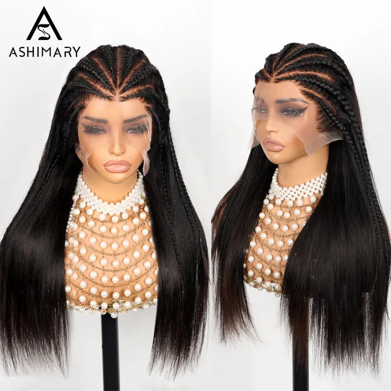 Ashimary Pull Go 13x6 Full Wig Half Braid Straight Transparent Lace Frontal Pre Bleached & Plucked Human Hair Pre Styled Glueless Wig - Image 3