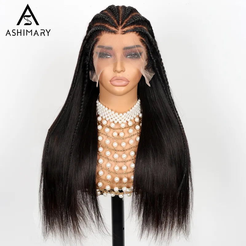 Ashimary Pull Go 13x6 Full Wig Half Braid Straight Transparent Lace Frontal Pre Bleached & Plucked Human Hair Pre Styled Glueless Wig - Image 5