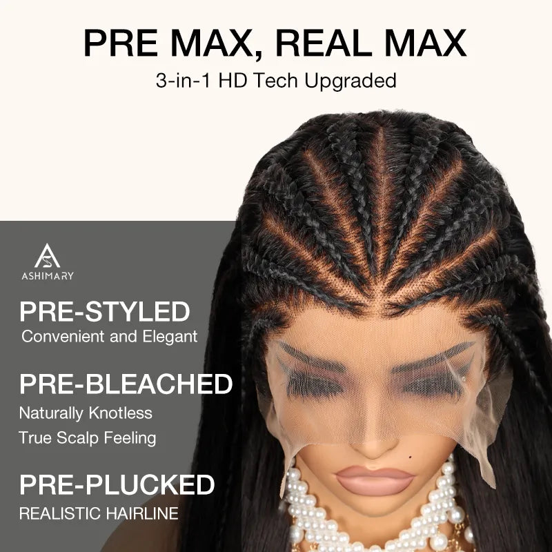 Ashimary Pull Go 13x6 Full Wig Half Braid Straight Transparent Lace Frontal Pre Bleached & Plucked Human Hair Pre Styled Glueless Wig - Image 4