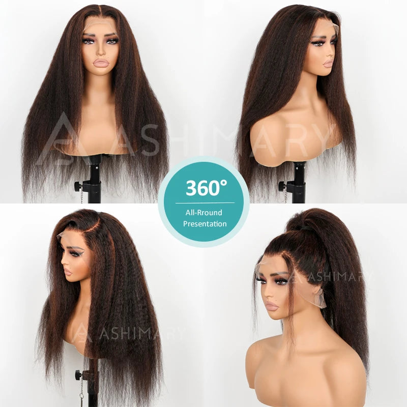 Highlight Kinky Straight Invisi Strap 360 Skin Lace Frontal Glueless Wig Pre Everything Human Hair Wig - Image 3