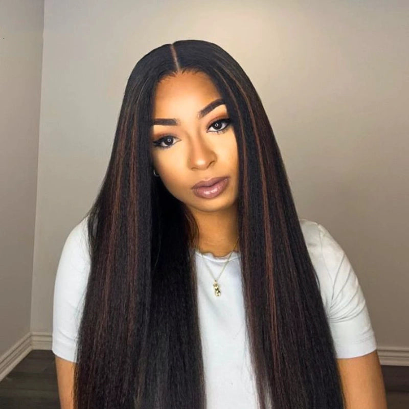 Highlight Kinky Straight Invisi Strap 360 Skin Lace Frontal Glueless Wig Pre Everything Human Hair Wig - Image 2