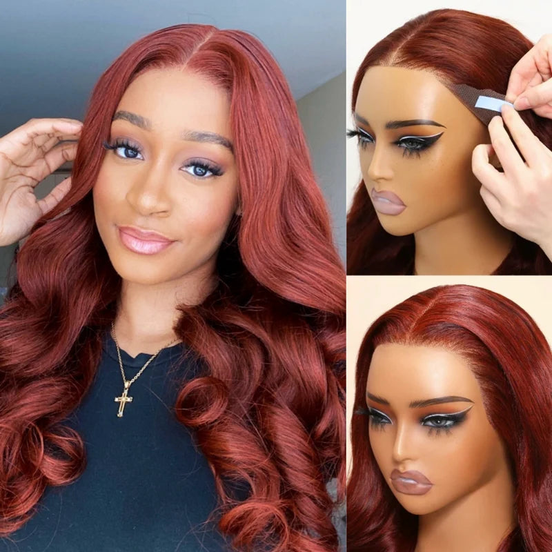 Upgrade Reddish Brown 3D Body Wave Invisi Strap Laid Flat 360 Skin Lace Frontal Pre-Bleached Knots Put On & Go Wig - Image 3