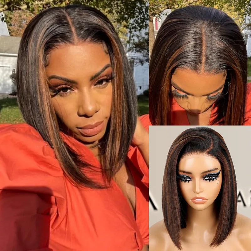 Highlight Yaki Straight Bob 13x4 Lace FrontalPre Everthing 6x4.5 / 4x4 Lace Clsoure Human Hair Wig - Image 22