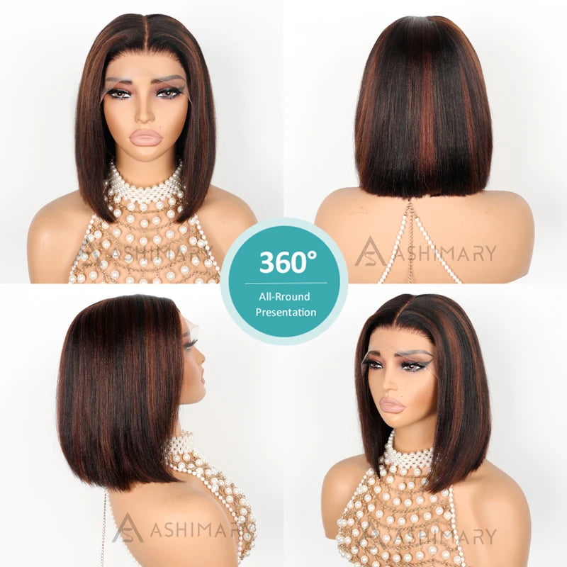 Flash Sale Highlight Bob Yaki Straight Human Hair 180% Density Pre Bleached Tiny Knots Glueless Wig - Image 8