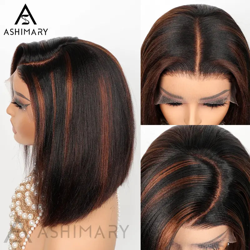 Flash Sale Highlight Bob Yaki Straight Human Hair 180% Density Pre Bleached Tiny Knots Glueless Wig - Image 7