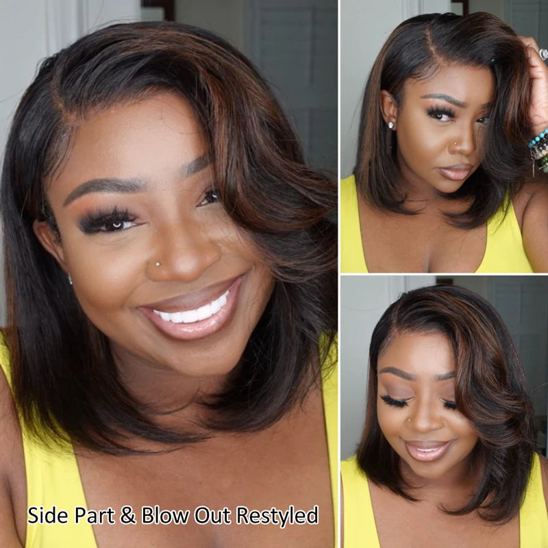 Flash Sale Highlight Bob Yaki Straight Human Hair 180% Density Pre Bleached Tiny Knots Glueless Wig - Image 3