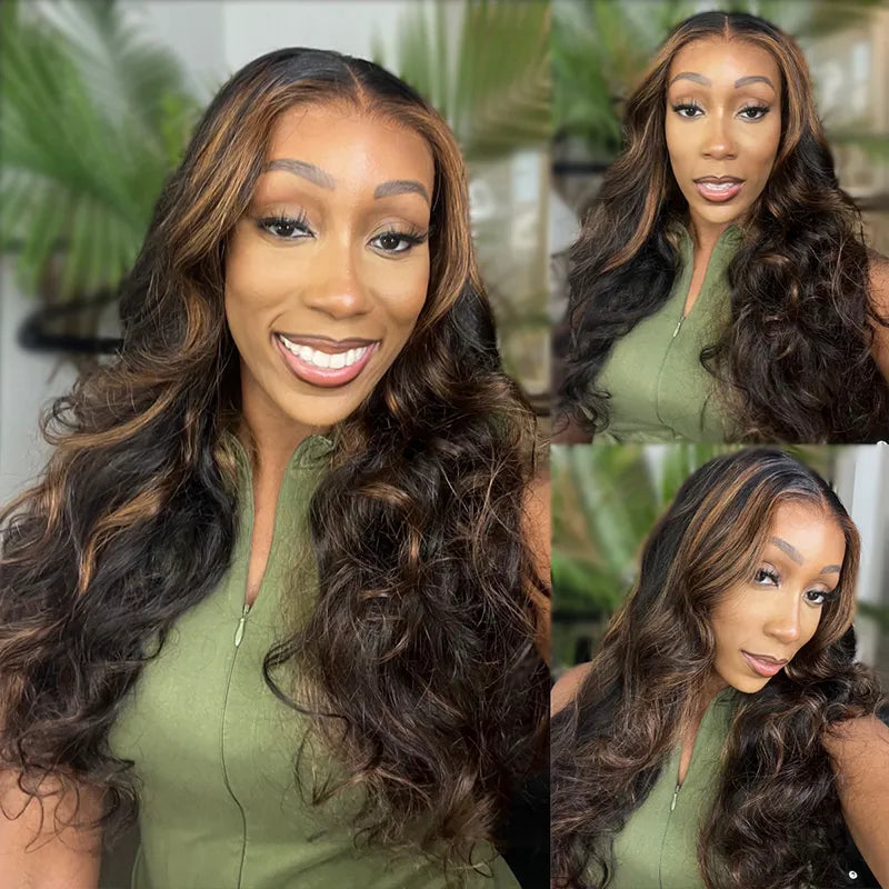 Brown Highlight Skin Lace Wigs Ashimary Body Wave Virgin Hair - Image 2
