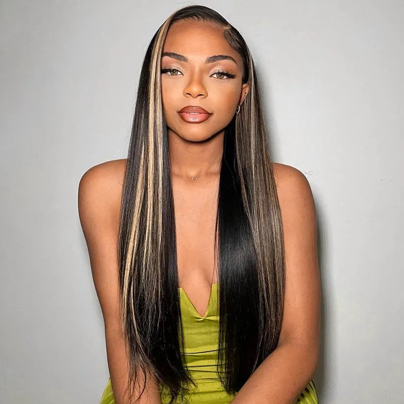 Ashimary Pull Go 13x6 Full Wig Honey Blonde Highlights on Black Hair Transparent Lace Frontal Pre Everything Glueless Human Hair Wig - Image 15