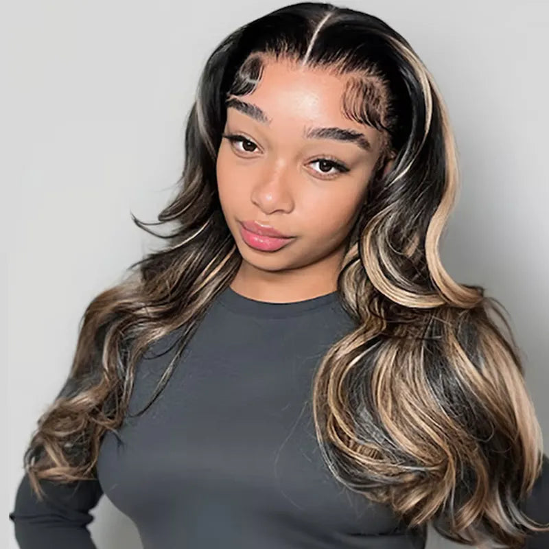 Ashimary Pull Go 13x6 Full Wig Honey Blonde Highlights on Black Hair Transparent Lace Frontal Pre Everything Glueless Human Hair Wig - Image 2