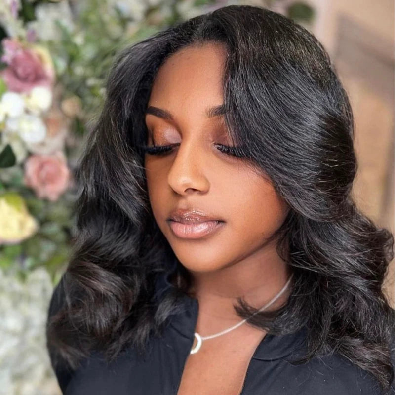 Face Framing Layers Cut Shoulder Length 4x4 Lace Frontal Bob Wig Salon Hairstyles Body Wave Human Hair - Image 4