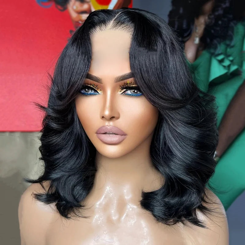 Face Framing Layers Cut Shoulder Length 4x4 Lace Frontal Bob Wig Salon Hairstyles Body Wave Human Hair - Image 3