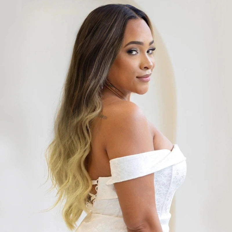 Blonde Balayage with Dark Roots Body Wave Customized Color for Black Women 13x4 Transparent Lace Frontal Human Hair Wig - Image 2