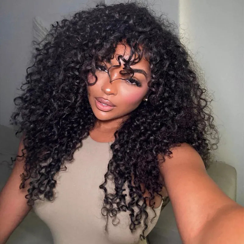 Curly Bangs Clip In Bang with Temples Hand-Tied Melt Lace Human Hair Extension - Image 4