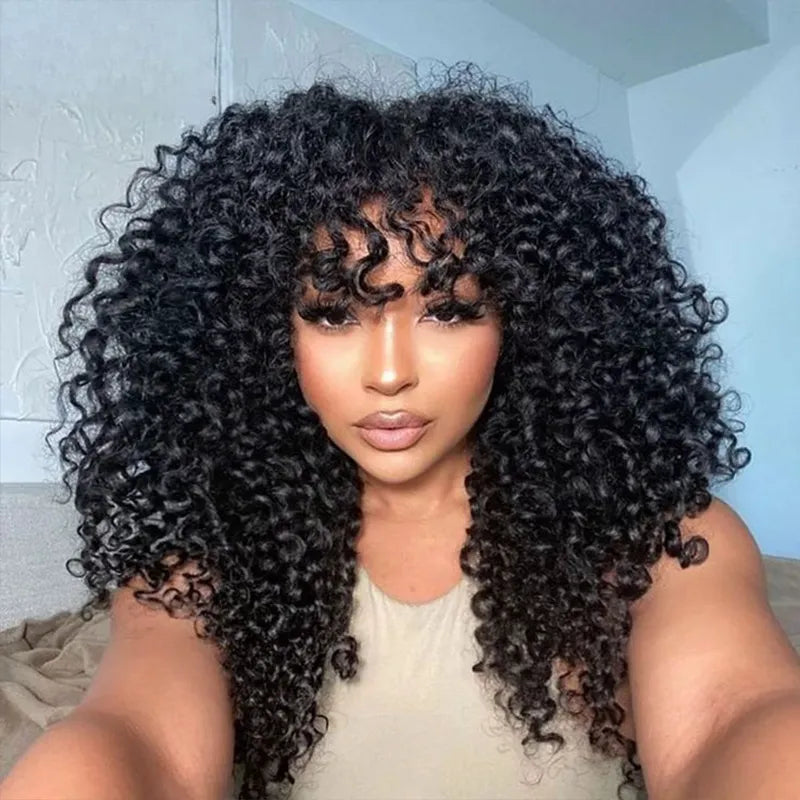 Curly Bangs Clip In Bang with Temples Hand-Tied Melt Lace Human Hair Extension - Image 5