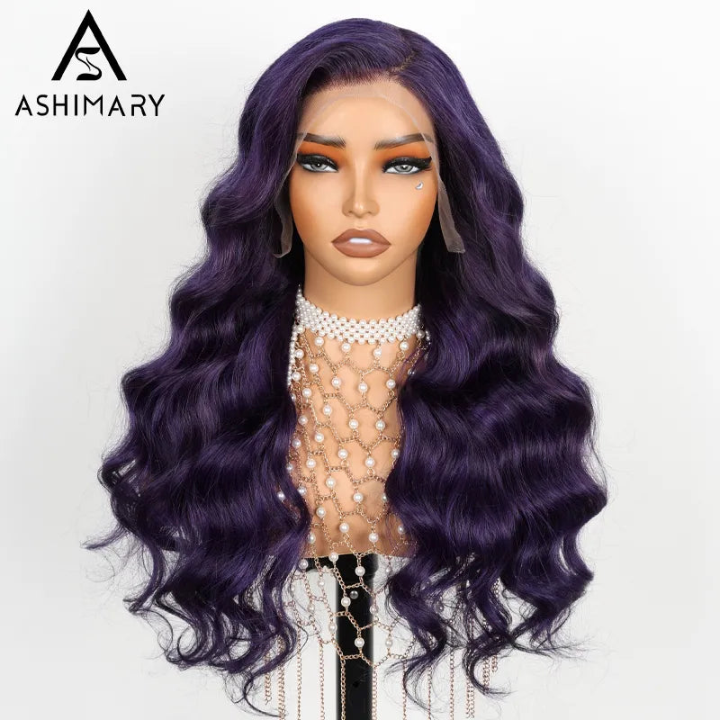 Dark Purple 3D Body Wave 13x4 Transparent Lace Frontal Wig Pre Plucked & Pre Curled Human Hair Wig - Image 2