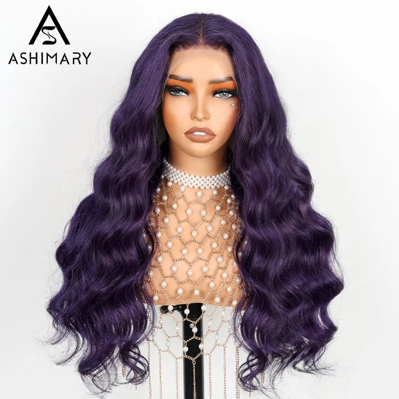 Dark Purple 3D Body Wave 13x4 Transparent Lace Frontal Wig Pre Plucked & Pre Curled Human Hair Wig - Image 3
