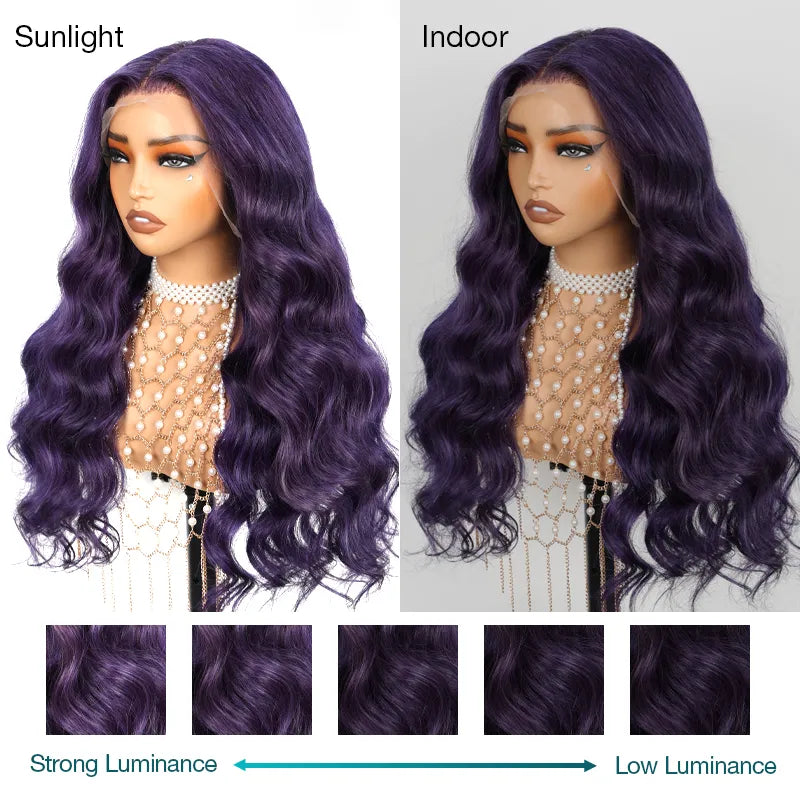 Dark Purple 3D Body Wave 13x4 Transparent Lace Frontal Wig Pre Plucked & Pre Curled Human Hair Wig - Image 4