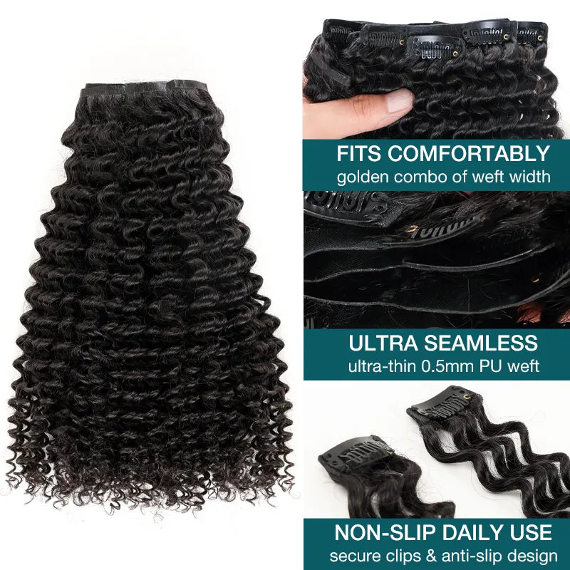 Kinky Curly Seamless Clip-in Hair Extensions No Glue Needed Beginner Friendly Real Human Hair Extensions 14 Inch - Image 5