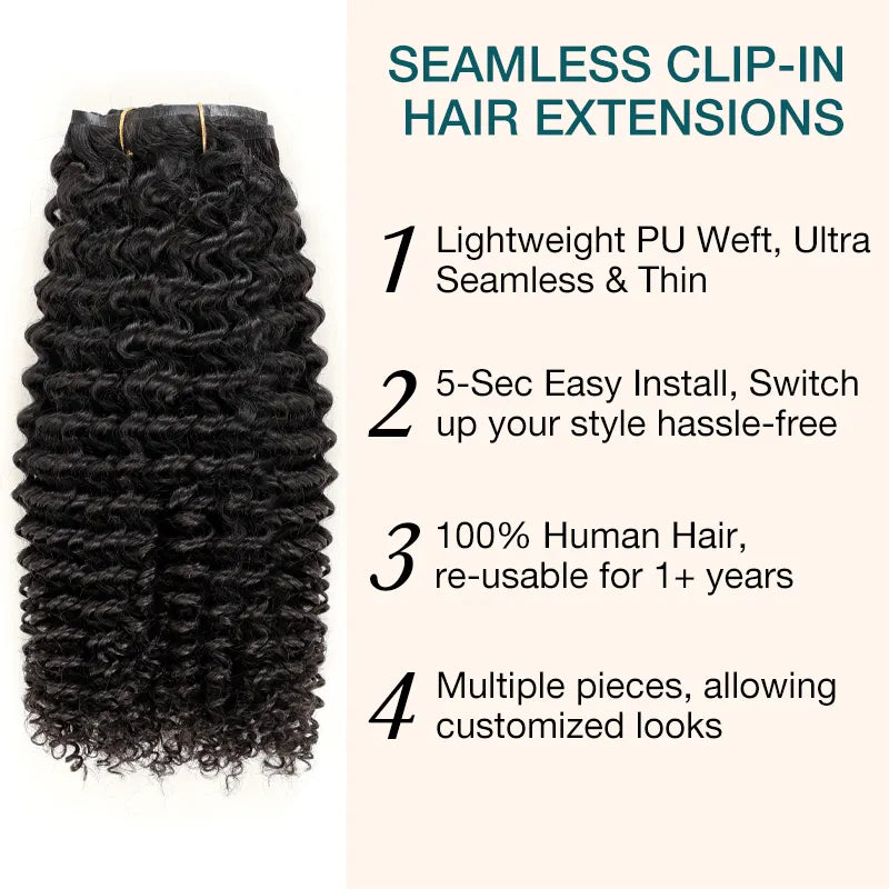 Kinky Curly Seamless Clip-in Hair Extensions No Glue Needed Beginner Friendly Real Human Hair Extensions 14 Inch - Image 8