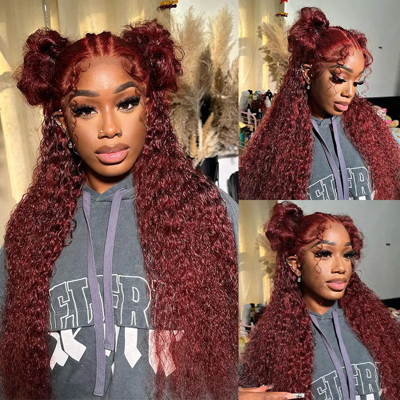 28 inch Flash Sale 13x4 Lace Frontal Wig Deep Wave Burgundy Human Hair Wigs - Image 2