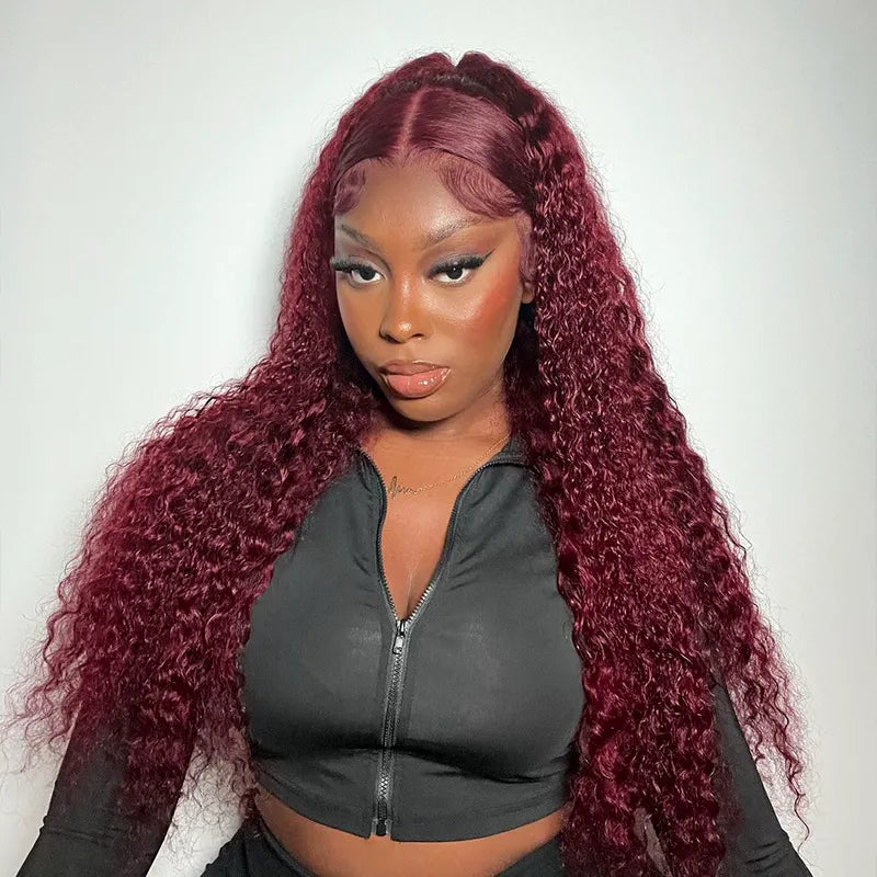 28 inch Flash Sale 13x4 Lace Frontal Wig Deep Wave Burgundy Human Hair Wigs - Image 4