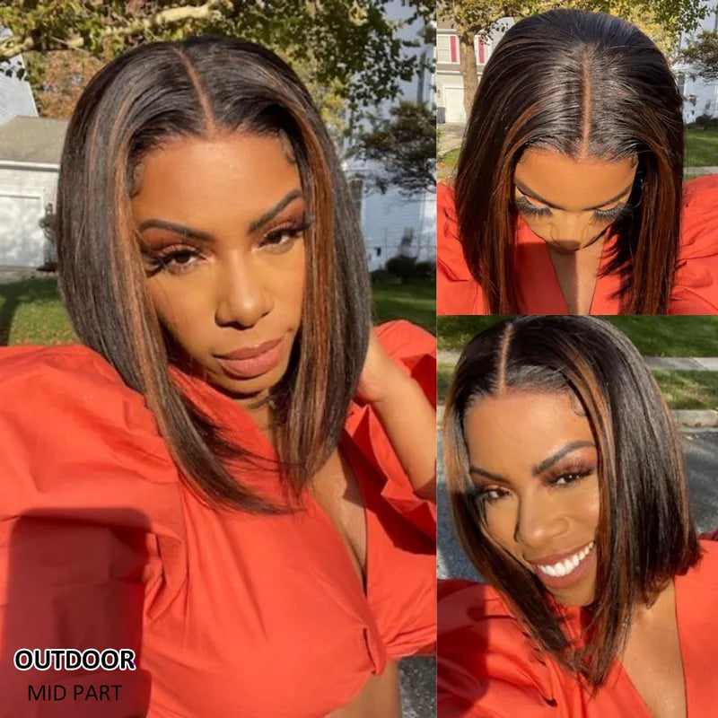 Flash Sale Highlight Bob Yaki Straight Human Hair 180% Density Pre Bleached Tiny Knots Glueless Wig - Image 5