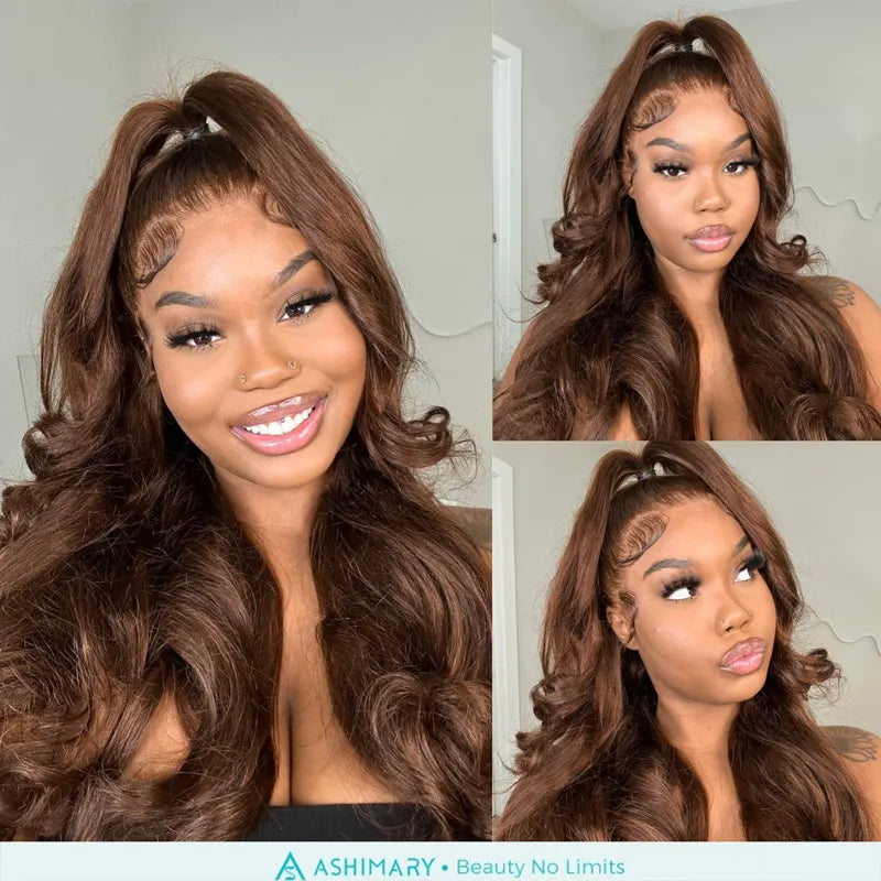 4# Chocolate Brown Full Lace Wig Ashimary Human Hair Wigs 180% Density All Texture - Image 4