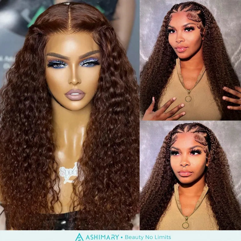 4# Chocolate Brown Full Lace Wig Ashimary Human Hair Wigs 180% Density All Texture - Image 3