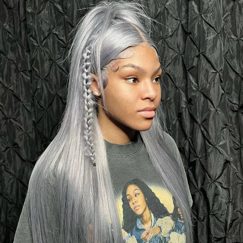 Grey Lace Front Wig 13x6 Transparent Hd 13x4 Lace Frontal Bone Straight Wig Ashimary Human Hair - Image 3