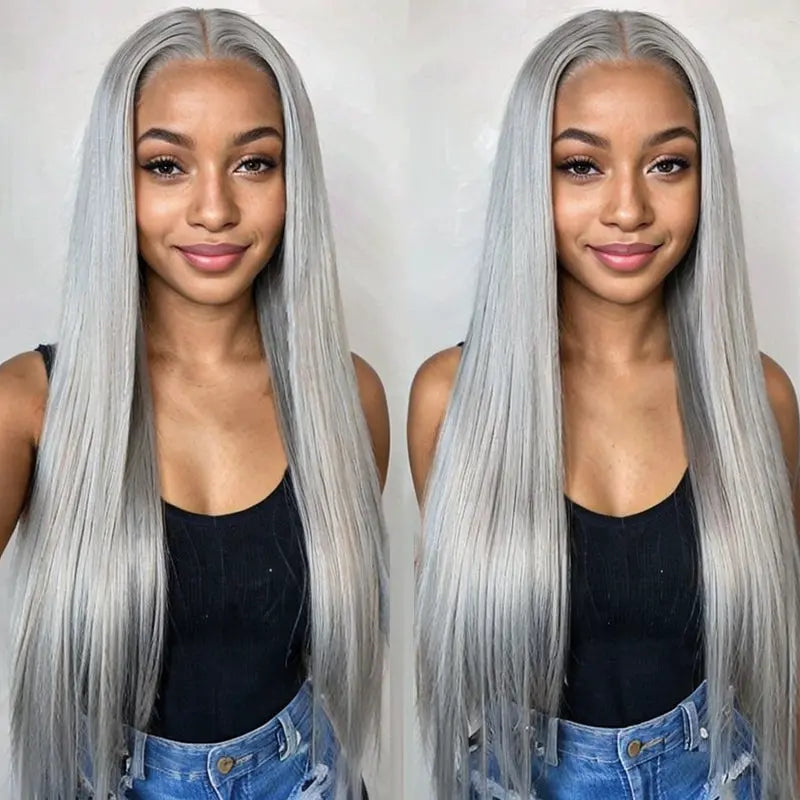 Grey Lace Front Wig 13x6 Transparent Hd 13x4 Lace Frontal Bone Straight Wig Ashimary Human Hair - Image 4
