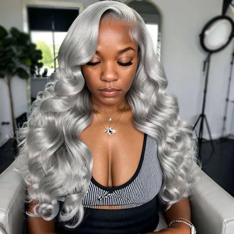Grey Lace Front Wig Transparent Lace Body Wave Wig Ashimary Human Hair - Image 4