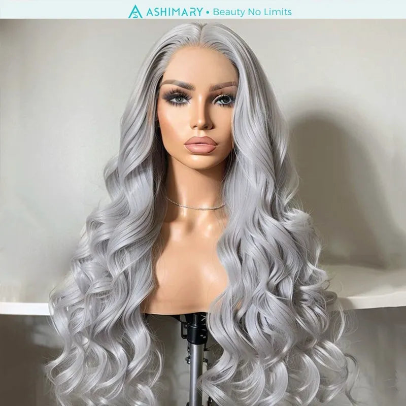 Grey Lace Front Wig Transparent Lace Body Wave Wig Ashimary Human Hair - Image 9