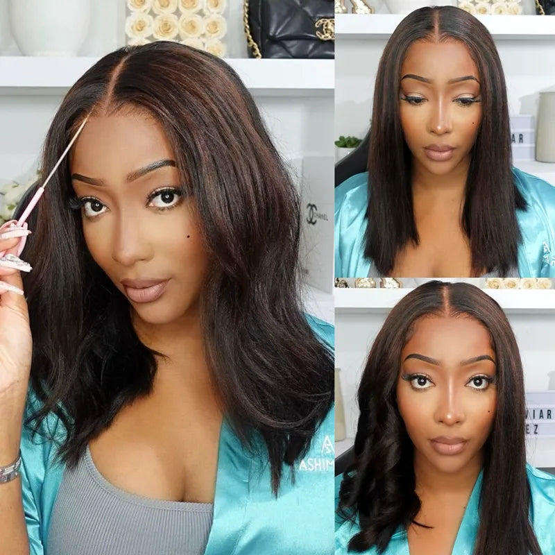 Highlight Yaki Straight Bob 13x4 Lace FrontalPre Everthing 6x4.5 / 4x4 Lace Clsoure Human Hair Wig - Image 5